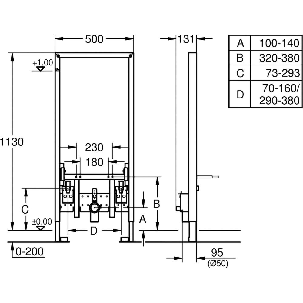 Cadru fixare bideu GROHE Rapid SL 38553001, H 113 cm