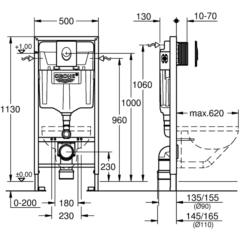 Set rezervor WC incastrat GROHE Rapid SL 2in1 38763001, 113 cm, 6-9 l