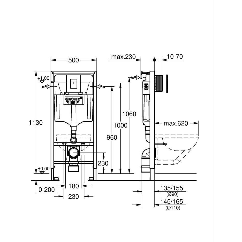 Set rezervor WC incastrat GROHE Rapid SL 4in1 38775001, 113 cm, 6-9 l