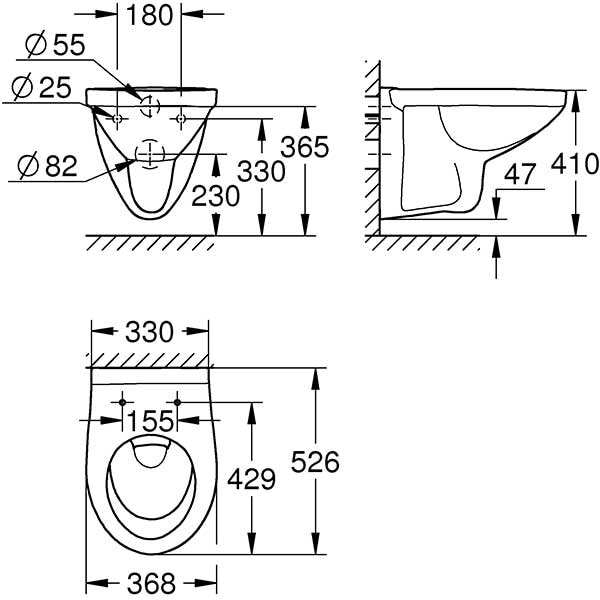 Vas WC GROHE Bau Ceramic 39491000, montaj suspendat, evacuare orizontala, alb