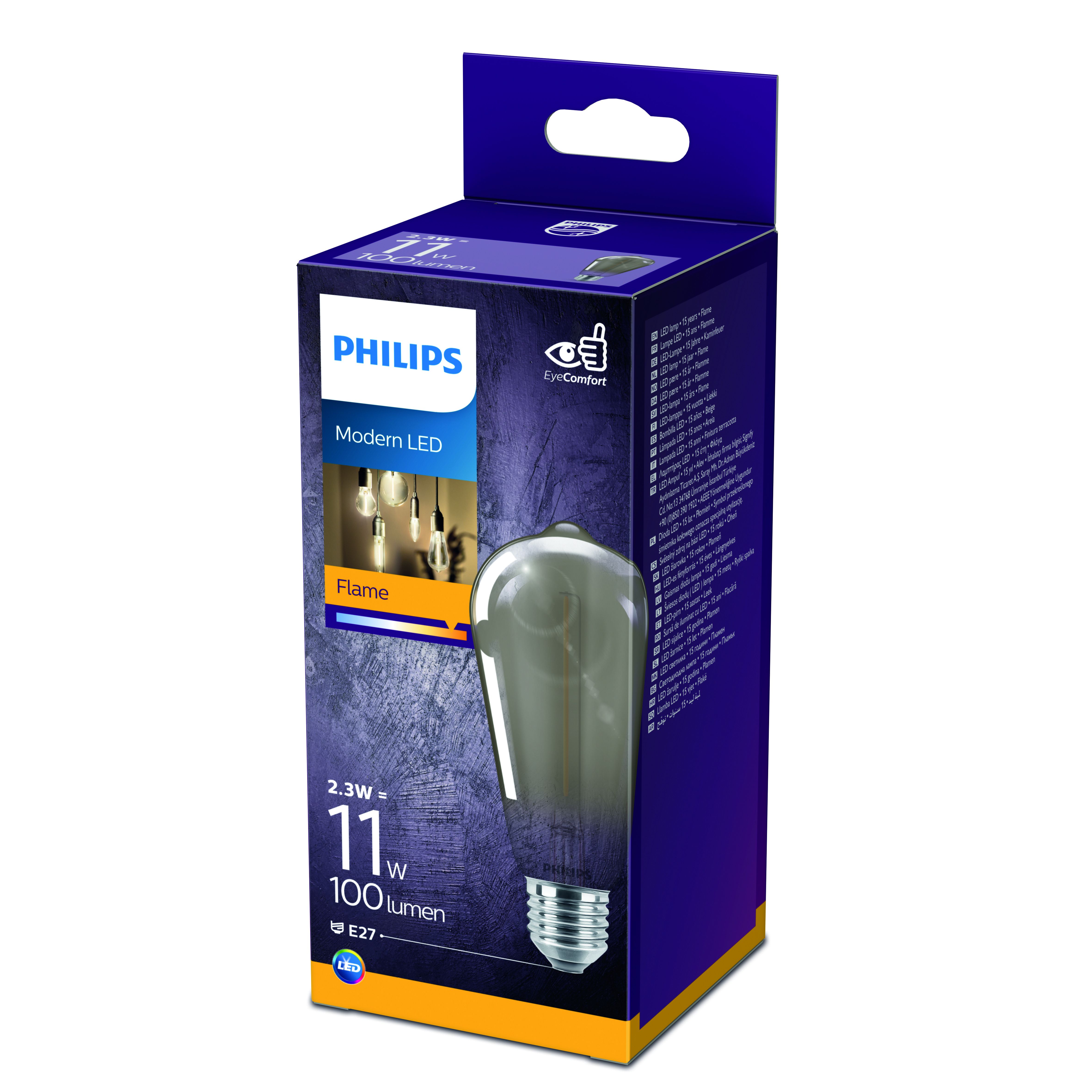 Bec LED decorativ, Filament Philips, 2.3W, E27, 2000K, fumuriu
