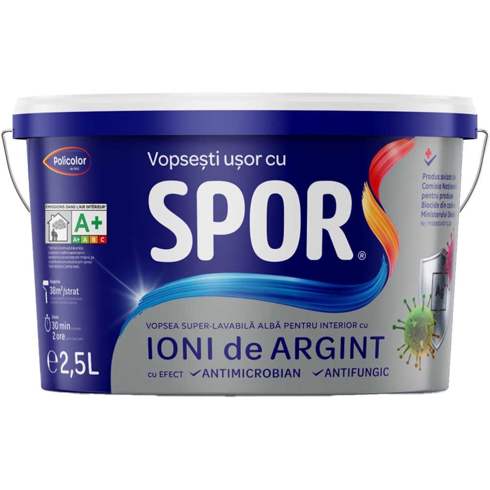 Vopsea lavabila SPOR, alb, 2.5L