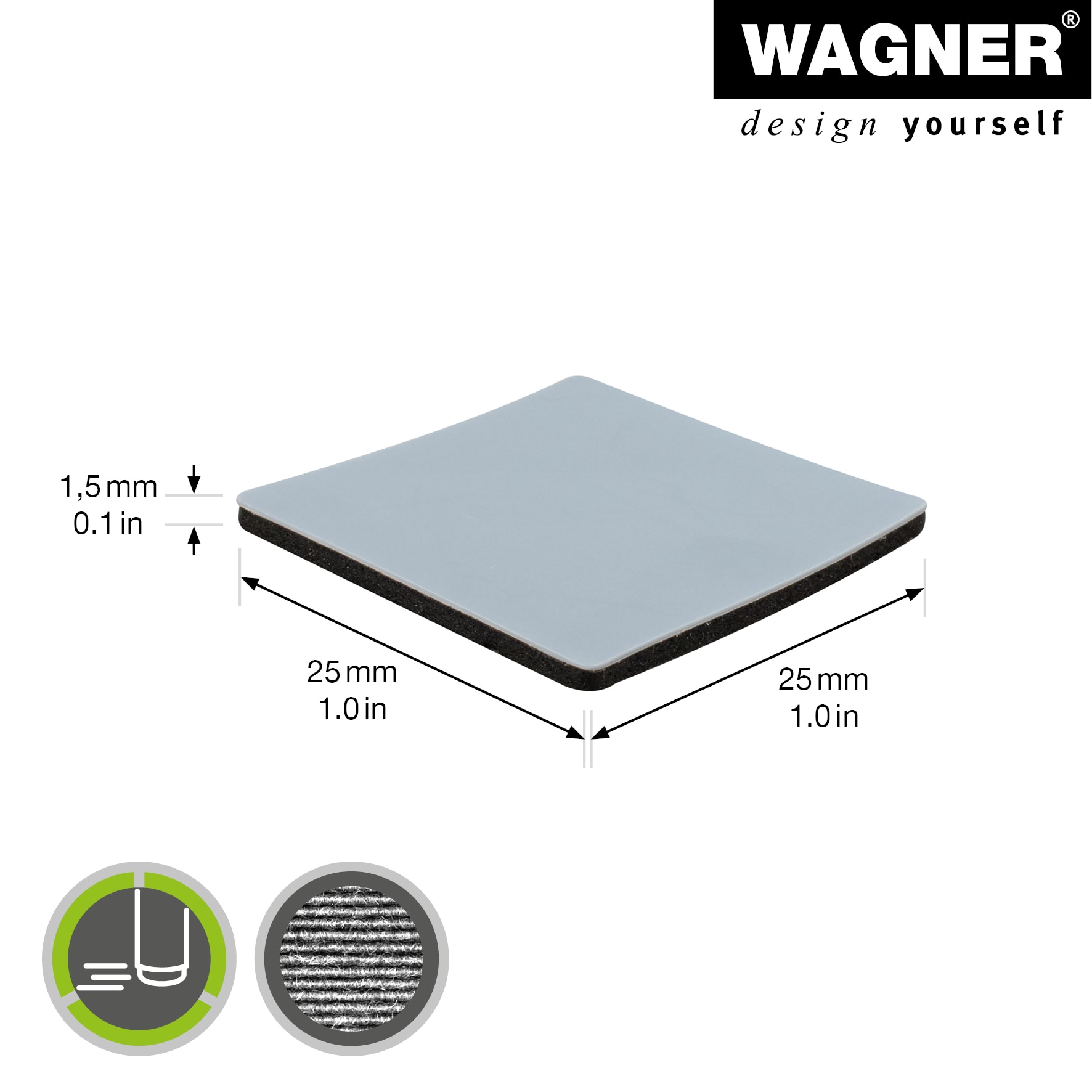 Patina adeziva, 25 x 25 x 1.5 mm, gri