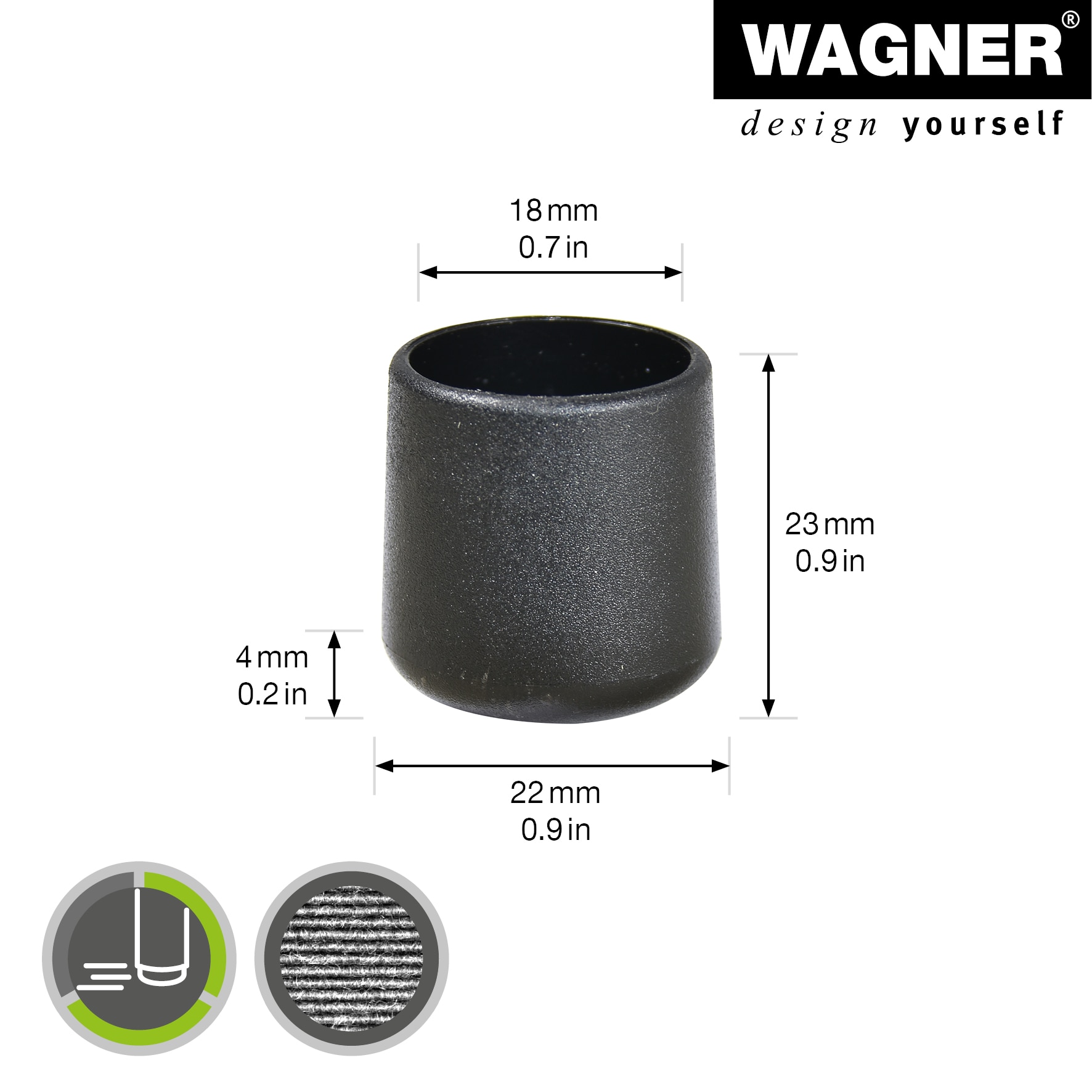 Patina picior mobila, diametru 18 mm, negru