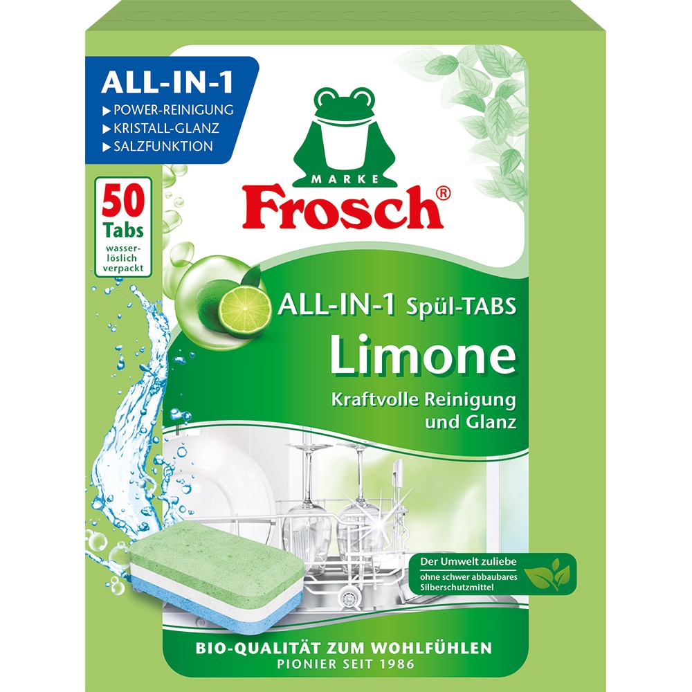Detergent pentru masina de spalat vase FROSCH All-in-One, Lime, 50 tablete