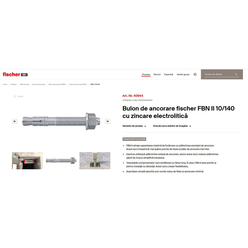 Ancora beton FISCHER FBN II, 10 x 215mm, 20buc