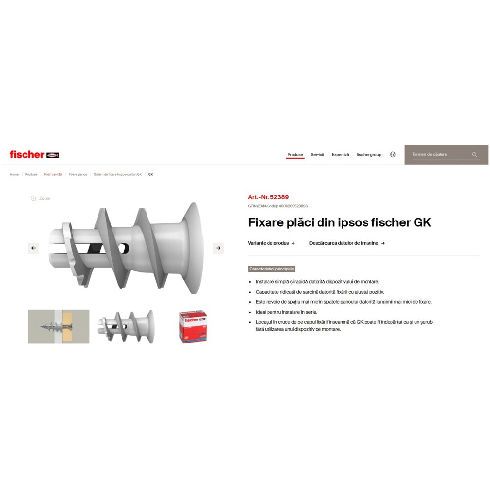 Diblu gips FISCHER GK, 12 x 22mm, 100buc