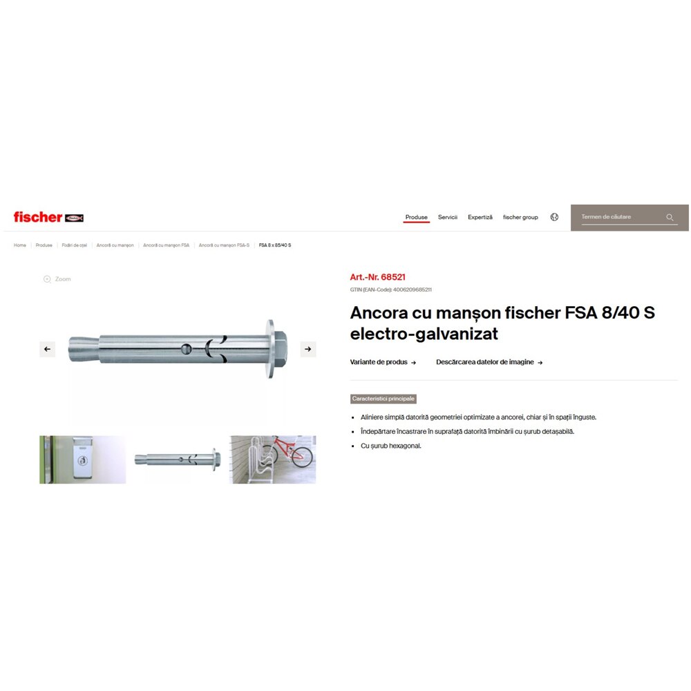 Ancora beton FISCHER FSA, 8 x 90mm, 50buc