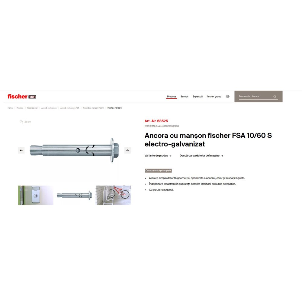 Ancora beton FISCHER FSA, 10 x 115mm, 20buc