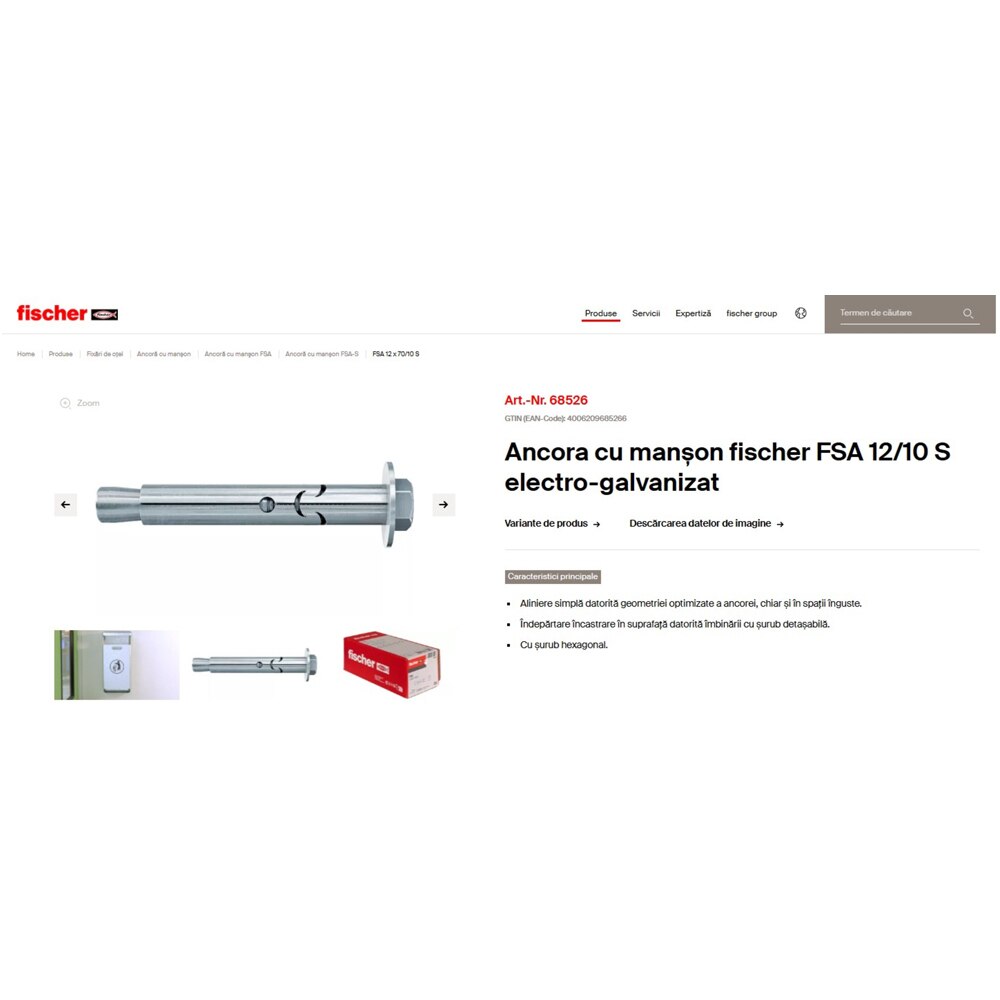 Ancora beton FISCHER FSA, 12 x 75mm, 20buc