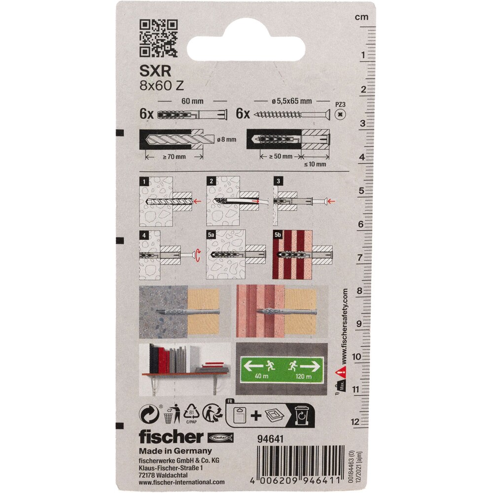 Surub cu diblu universal FISCHER SXS, 8 x 60mm, 6buc