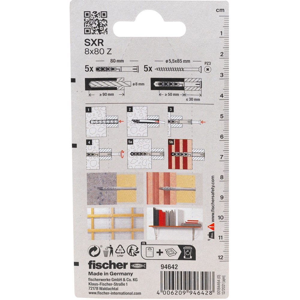 Surub cu diblu universal FISCHER SXS, 8 x 80mm, 5buc