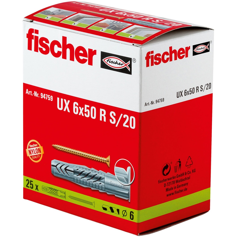 Surub cu diblu universal FISCHER UX, 6 x 55mm, 25buc