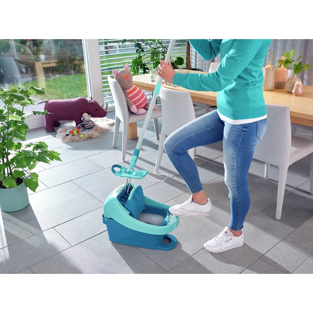 Set galeata cu storcator + mop LEIFHEIT Profi XL Mobile, 8l, turcoaz