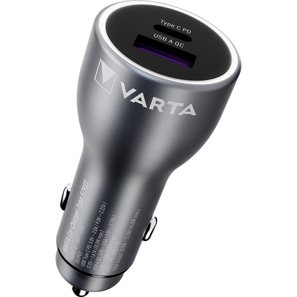 Incarcator auto VARTA, USB-A, USB-C, 45W, negru