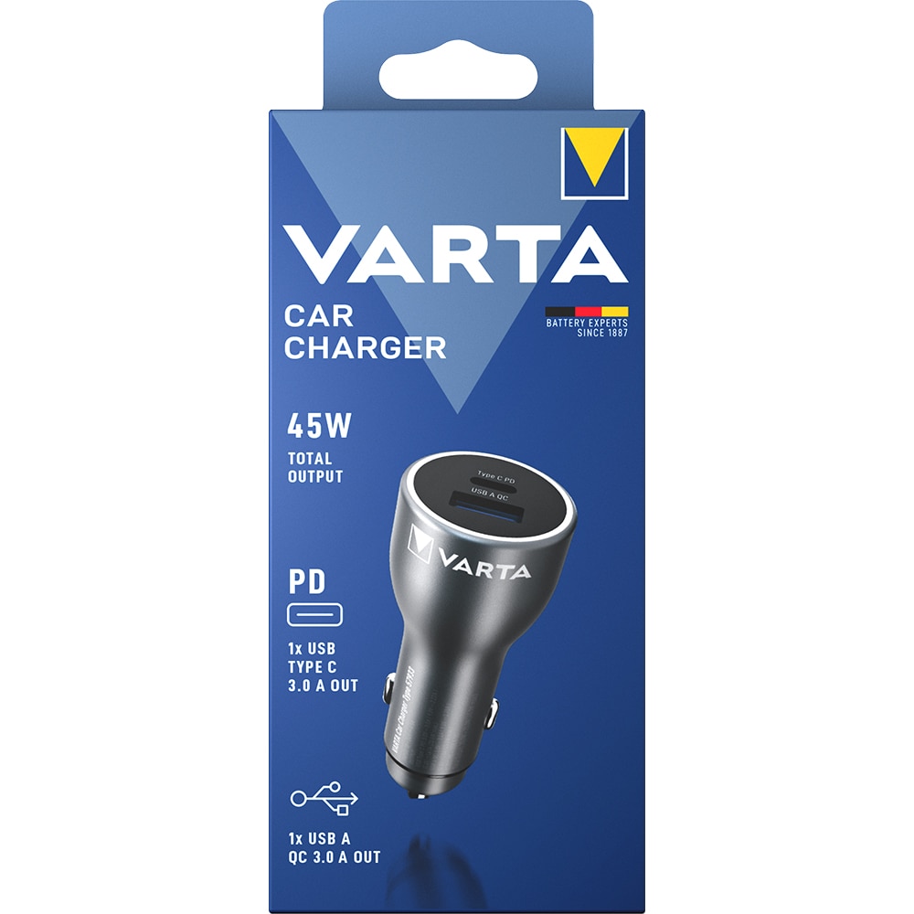Incarcator auto VARTA, USB-A, USB-C, 45W, negru