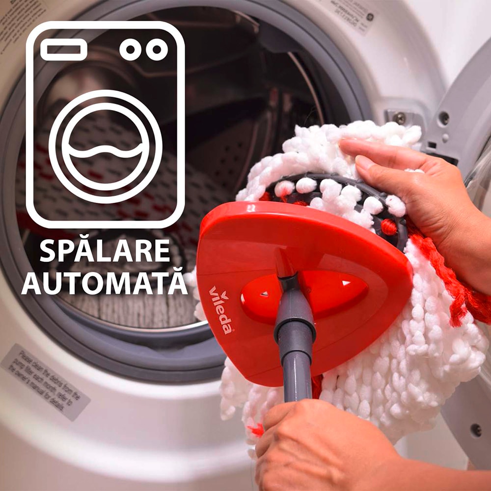 Set galeata cu storcator + mop + maner VILEDA Easy Wring & Clean Turbo, rosu-negru