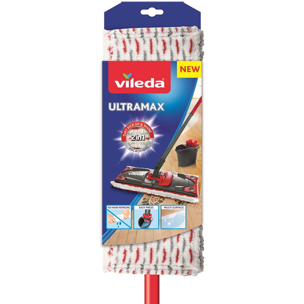 Mop plat VILEDA Ultramax 2in1, maner telescopic, rosu