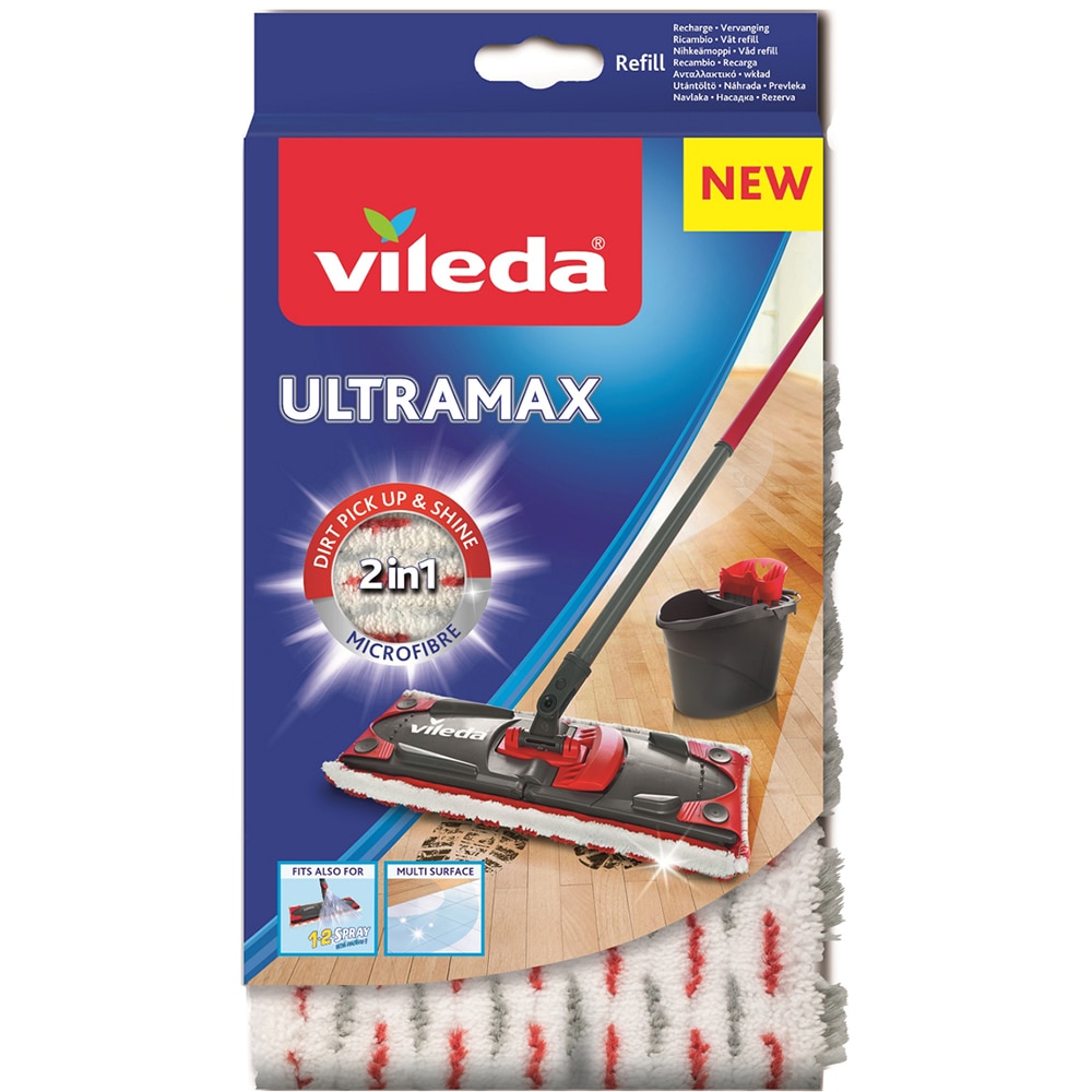Rezerva mop plat VILEDA Ultramax 2in1, microfibra, alb-rosu