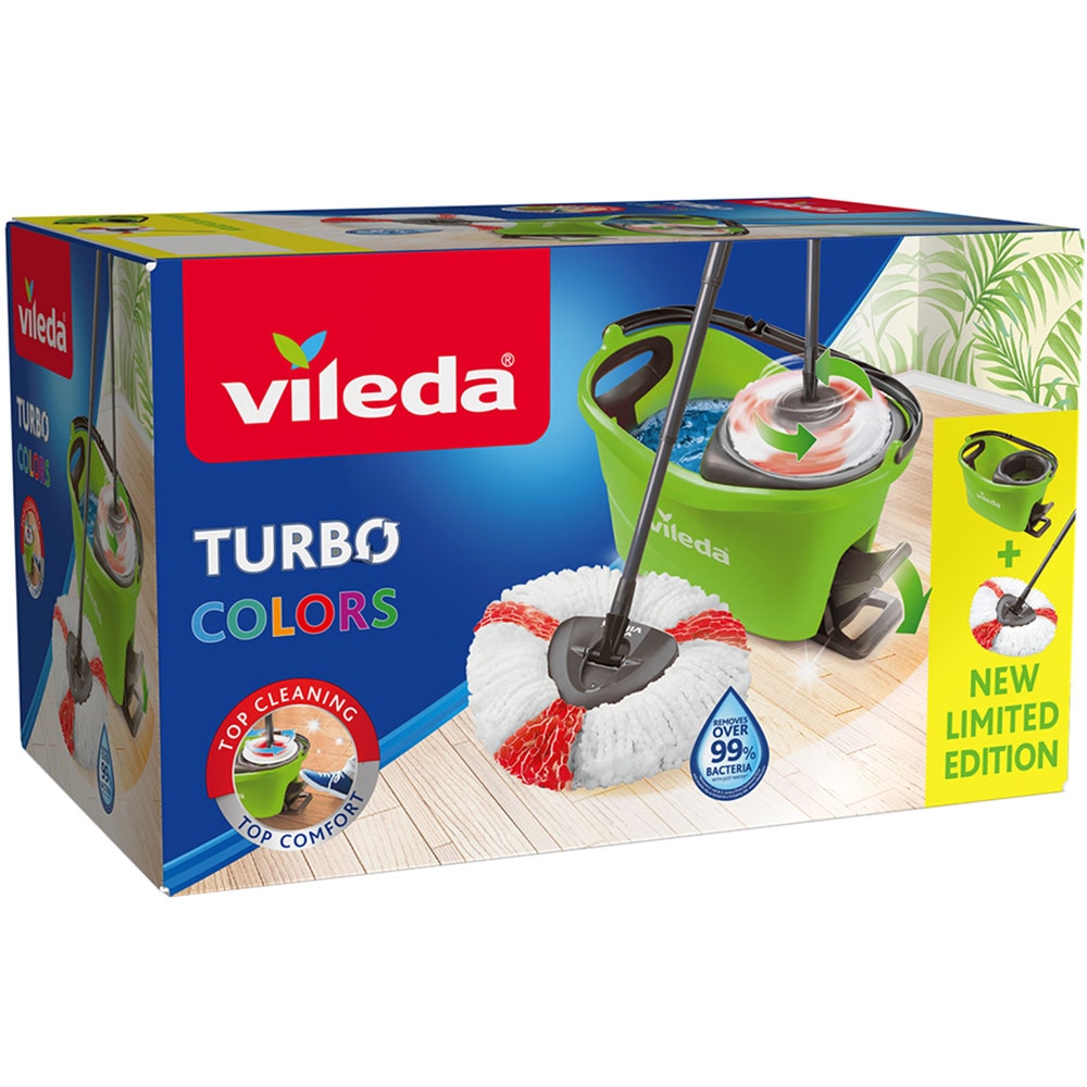 Set galeata cu storcator + mop + maner VILEDA Easy Wring Turbo Colors, verde