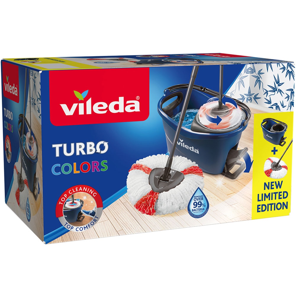Set galeata cu storcator + mop + maner VILEDA Easy Wring Turbo Colors, albastru