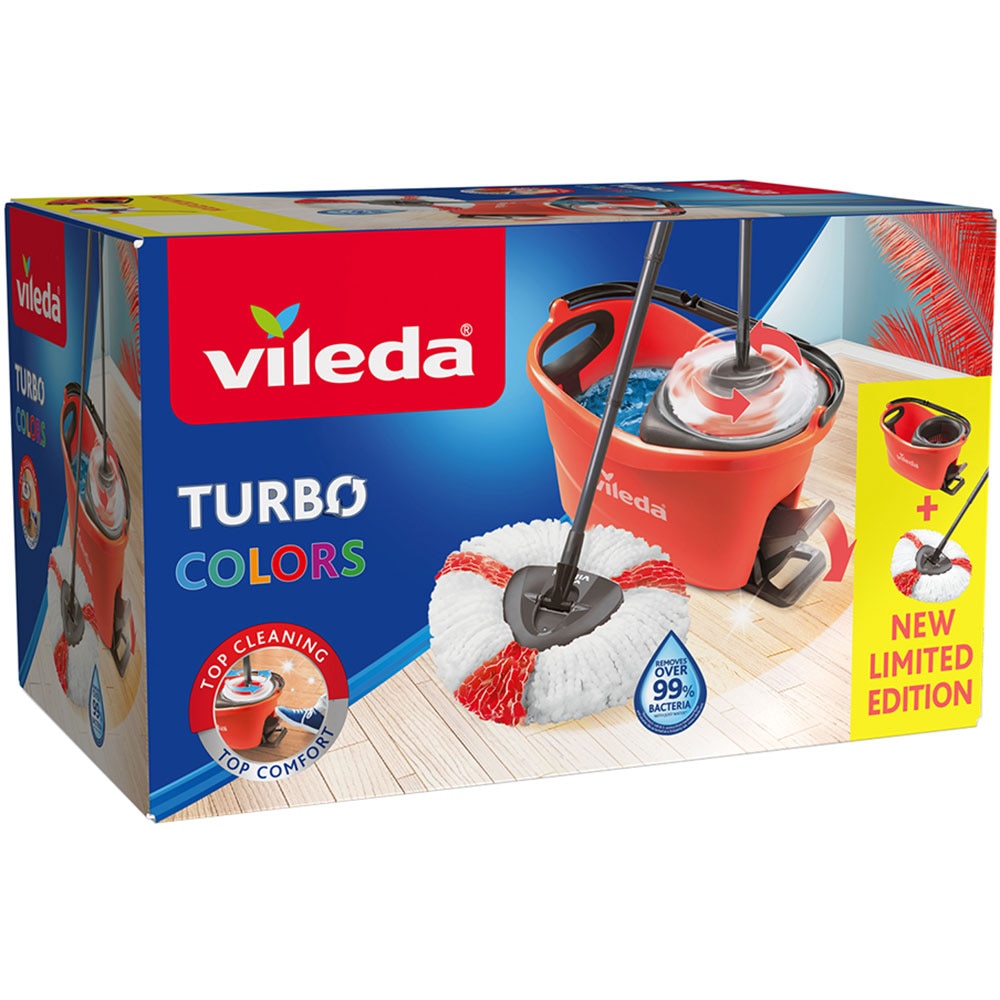 Set galeata cu storcator + mop + maner VILEDA Easy Wring Turbo Colors, corai