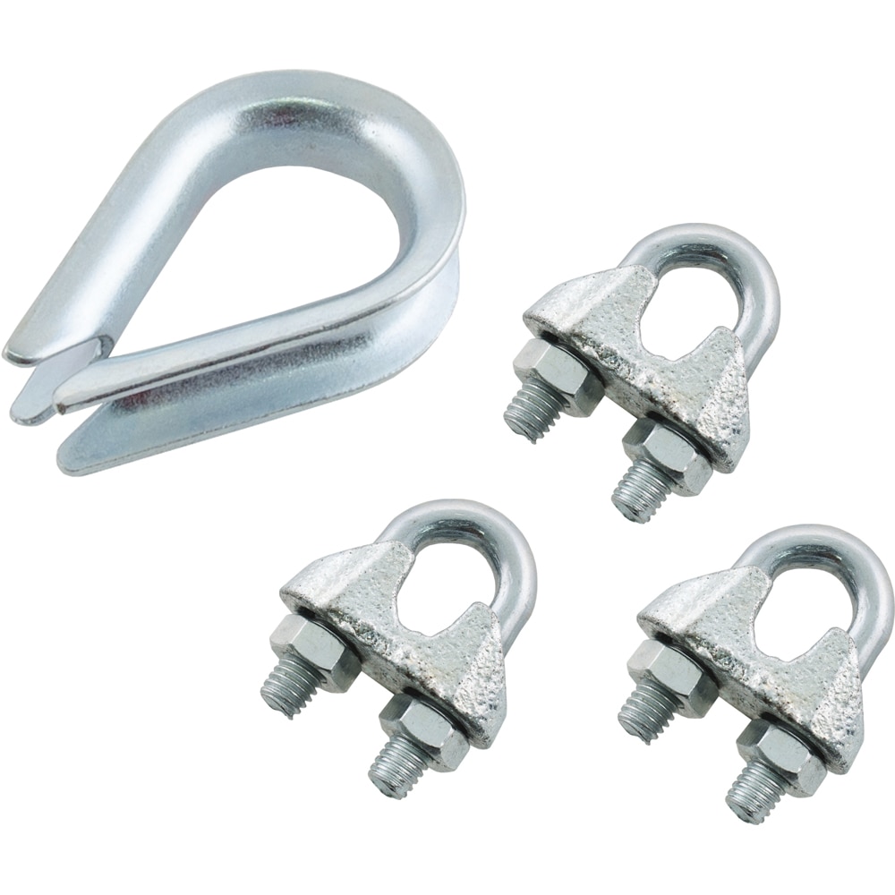 Set cleme pentru cablu SUKI, 5-6 mm, 3 cleme + 1 inel protectie bucla, otel
