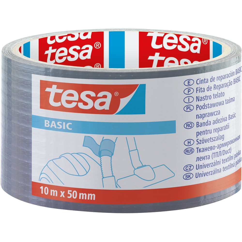 Banda adeziva Duct Tape TESA Basic, 10 m x 50 mm, gri
