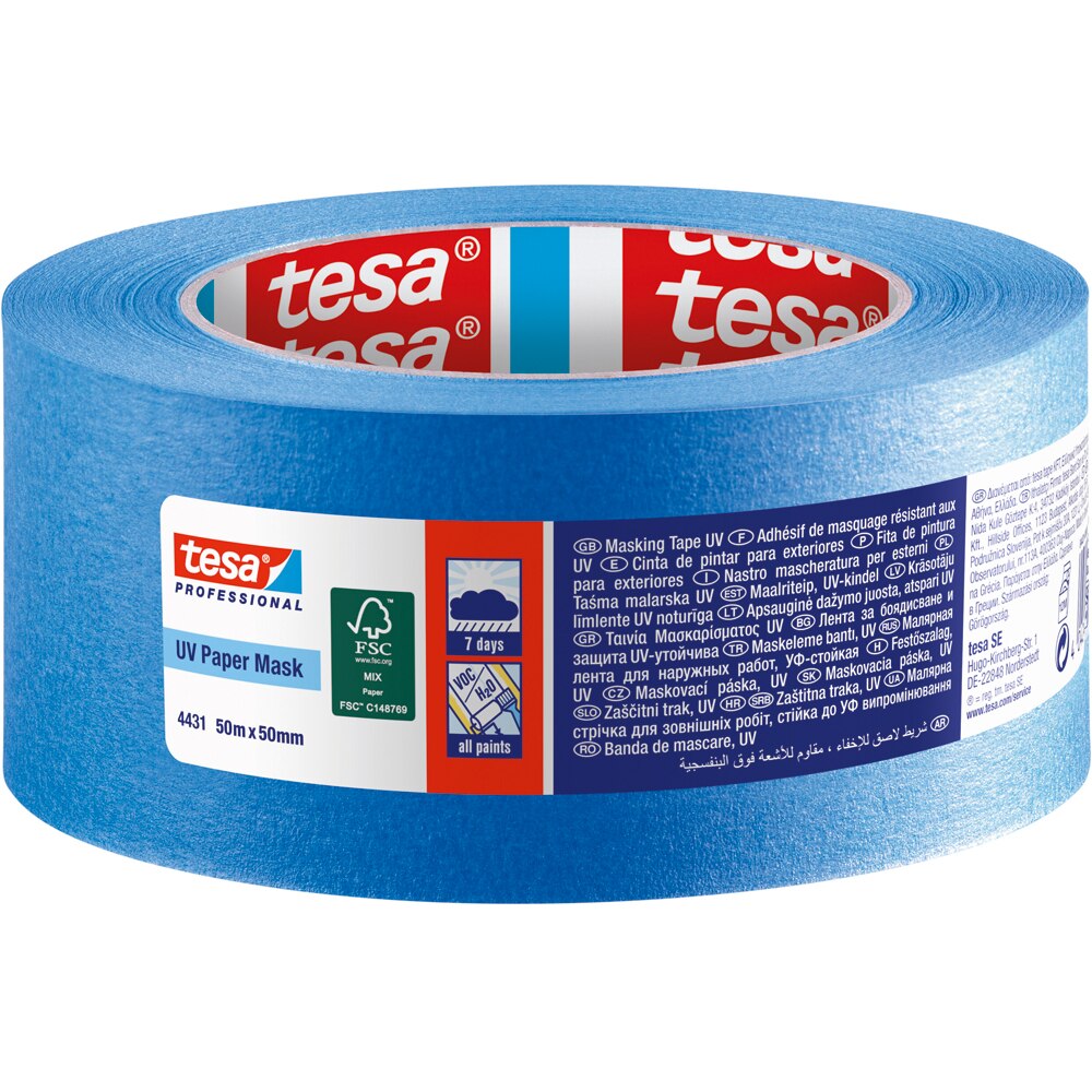 Banda mascare TESA, rezistenta UV, 50 mm x 50 m, albastru