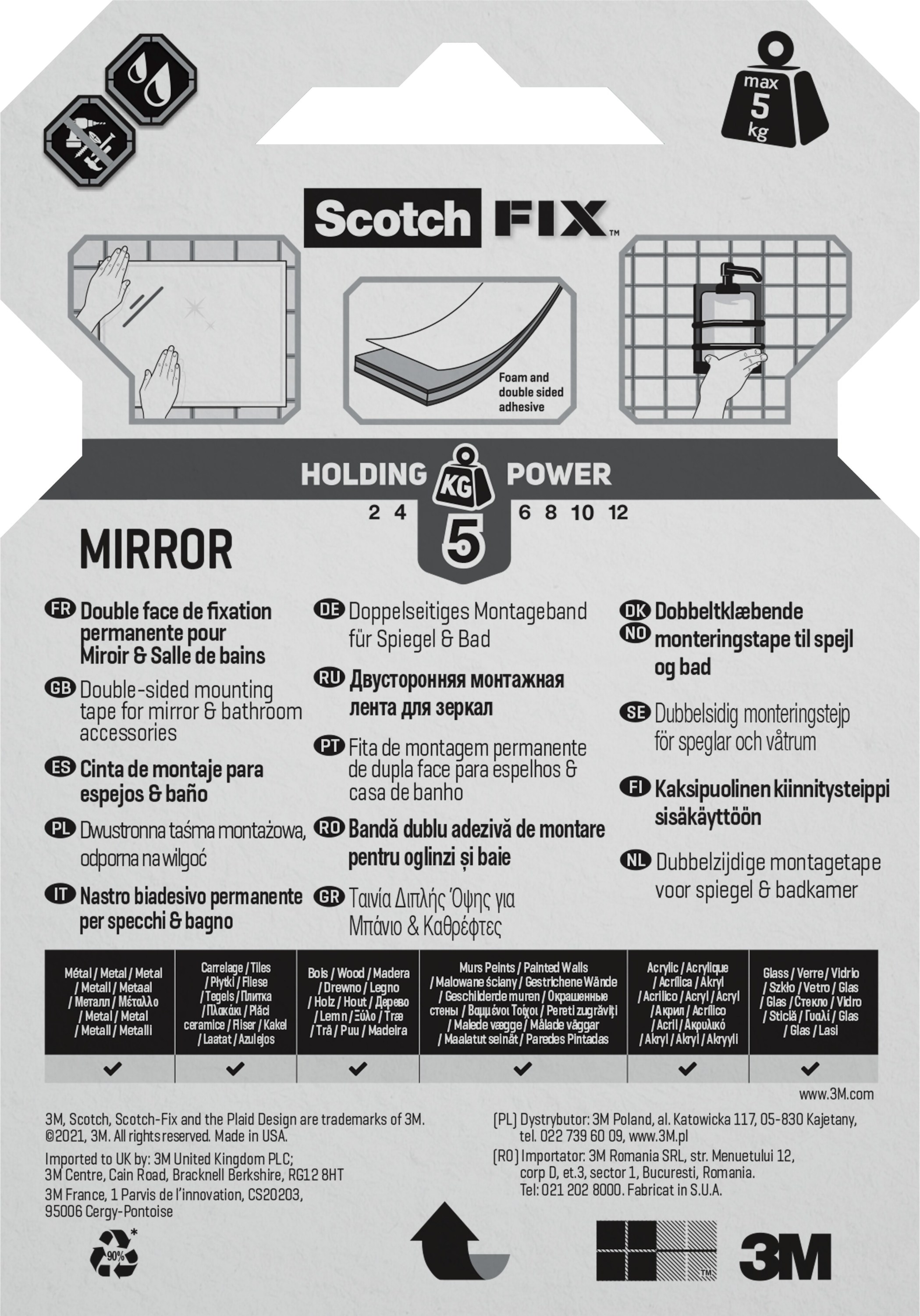 Banda montare oglinzi 1.9 cm x 1.5 m Bej  Scotch