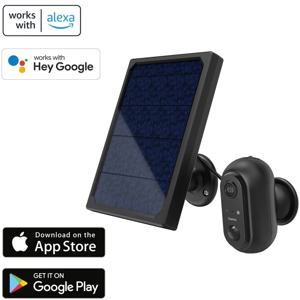 Camera IP Wireless exterior HAMA 176615, Full HD 1080p, Night Vision, baterie solara, negru