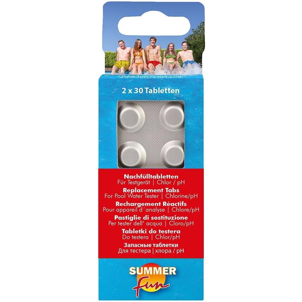 Folii pentru masurarea pH-ului si nivelului de clor din apa de piscina SUMMER FUN, 30 tablete pH, 30 tablete clor