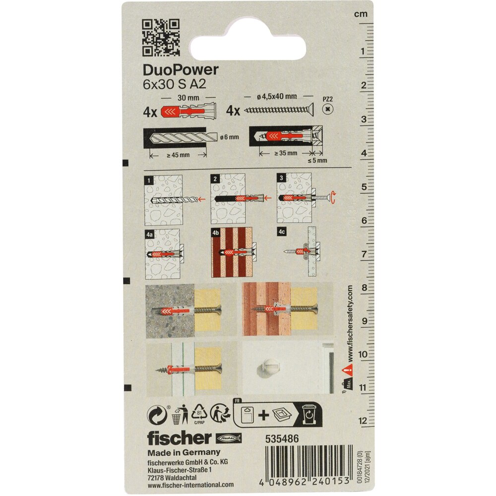 Surub cu diblu universal FISCHER DuoPower, 6 x 35mm, 4buc
