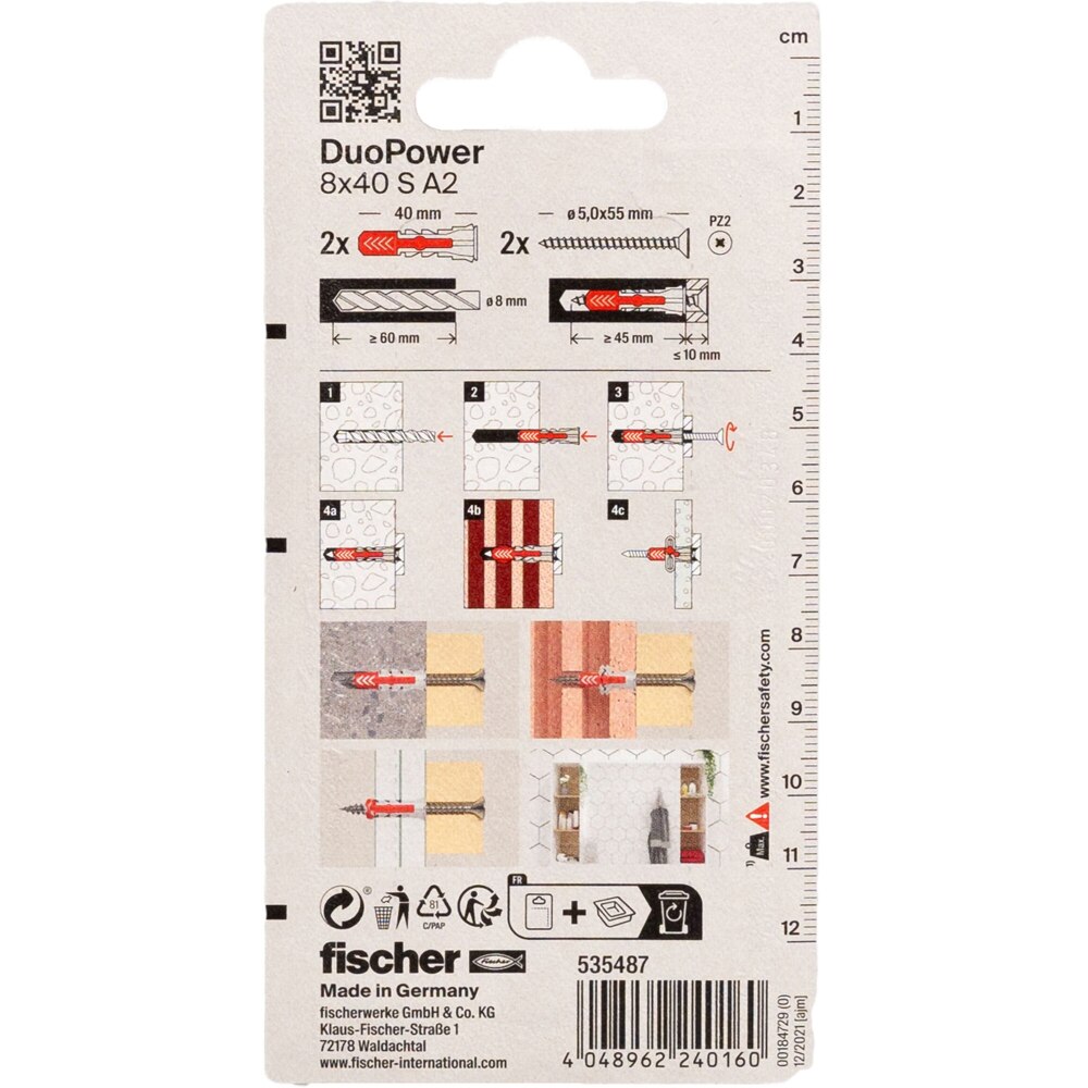 Surub cu diblu universal FISCHER DuoPower, 8 x 45mm, 2buc