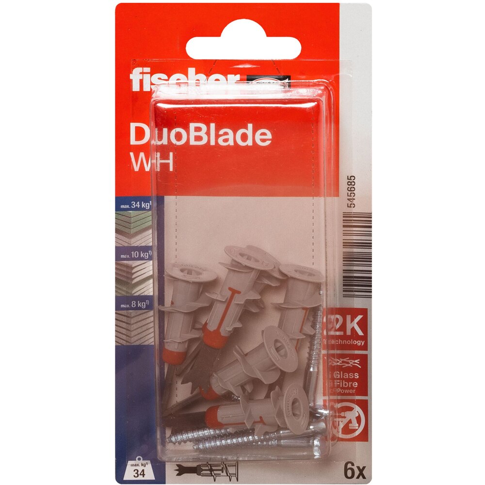 Surub cu diblu gips FISCHER DuoBlade, 12 x 35mm, 6buc