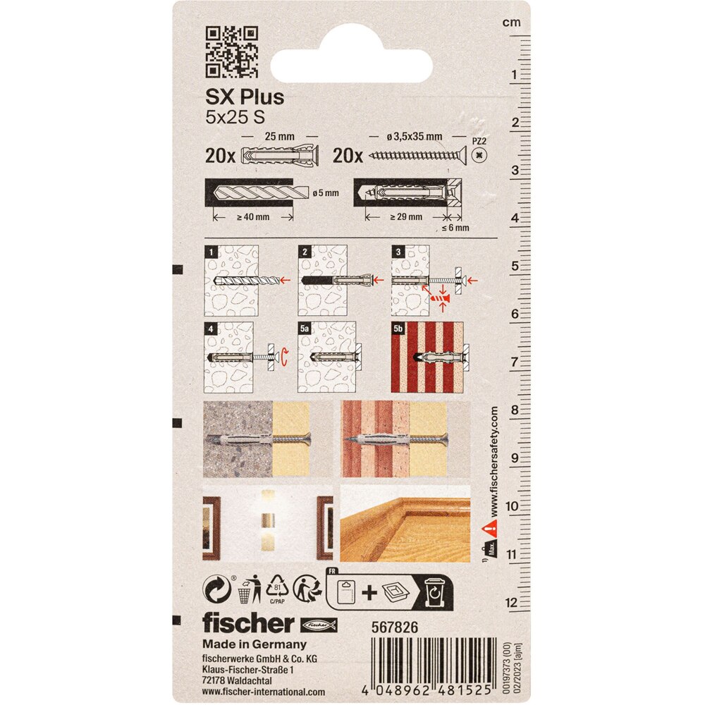 Surub cu diblu beton FISCHER SX, 5 x 30mm, 20buc