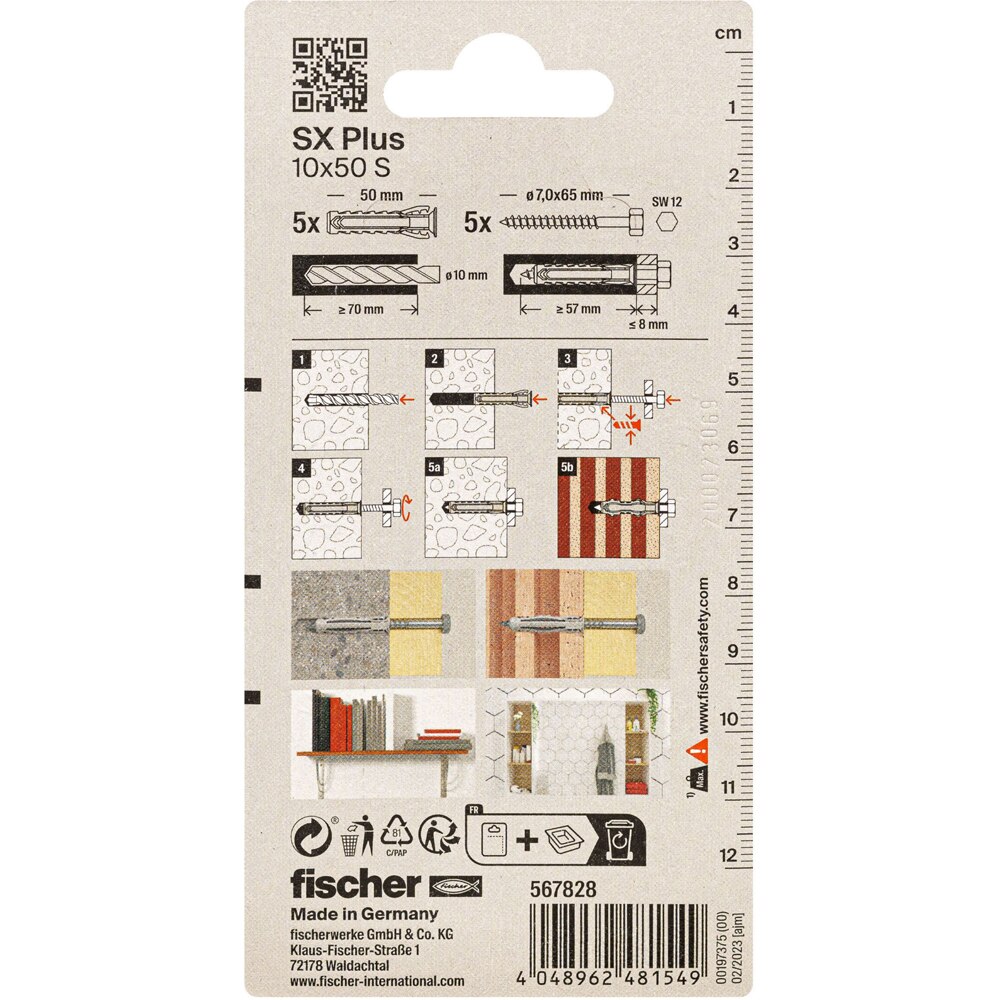Surub cu diblu beton FISCHER SX, 10 x 60mm, 5buc