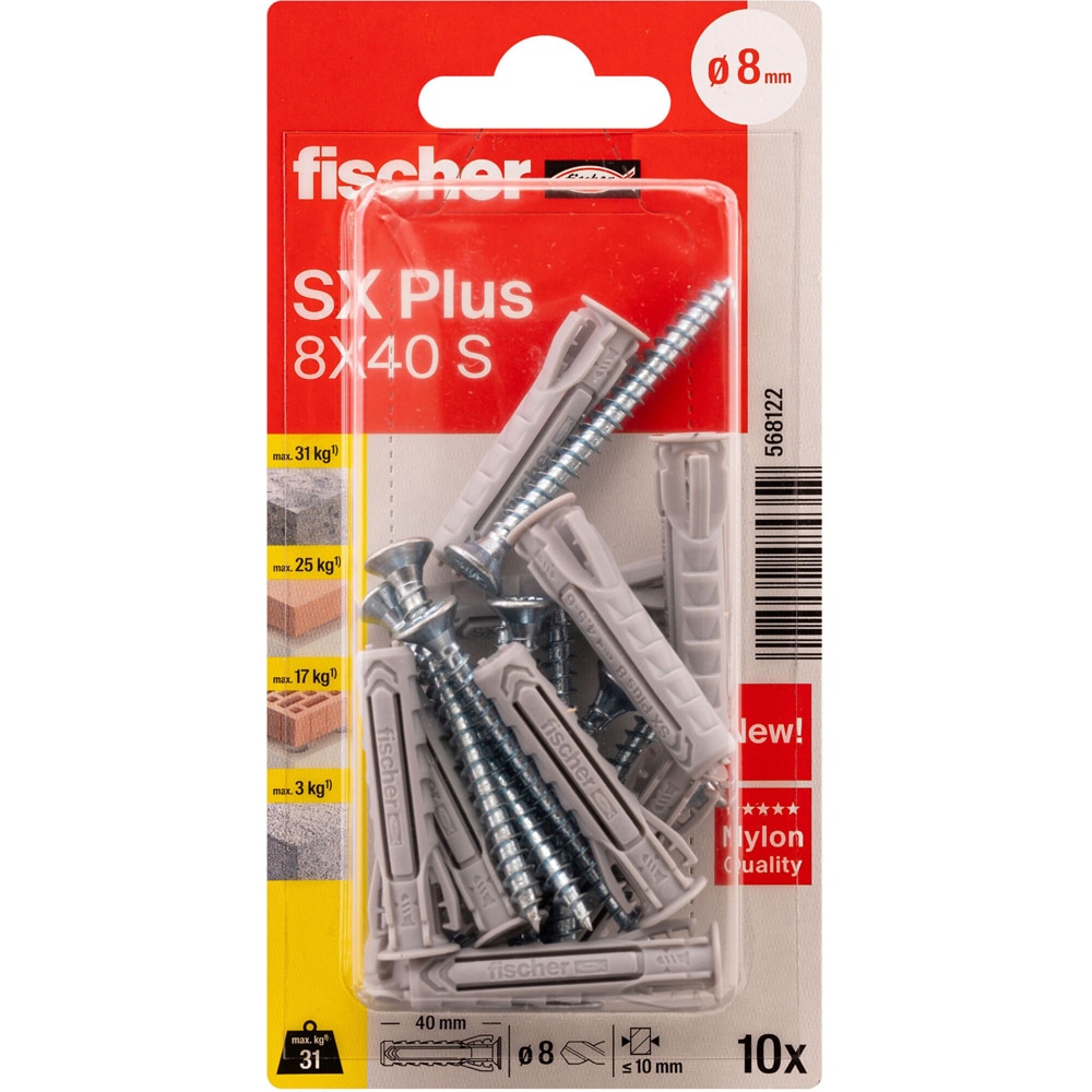 Surub cu diblu beton FISCHER SX, 8 x 45mm, 10buc