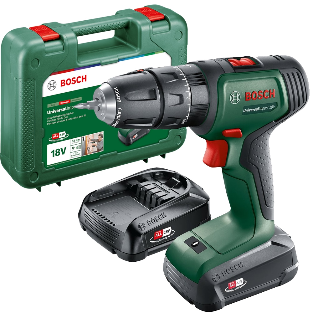Masina de gaurit si insurubat cu percutie BOSCH Universalimpact, 18V, 2x1.5Ah, 34Nm