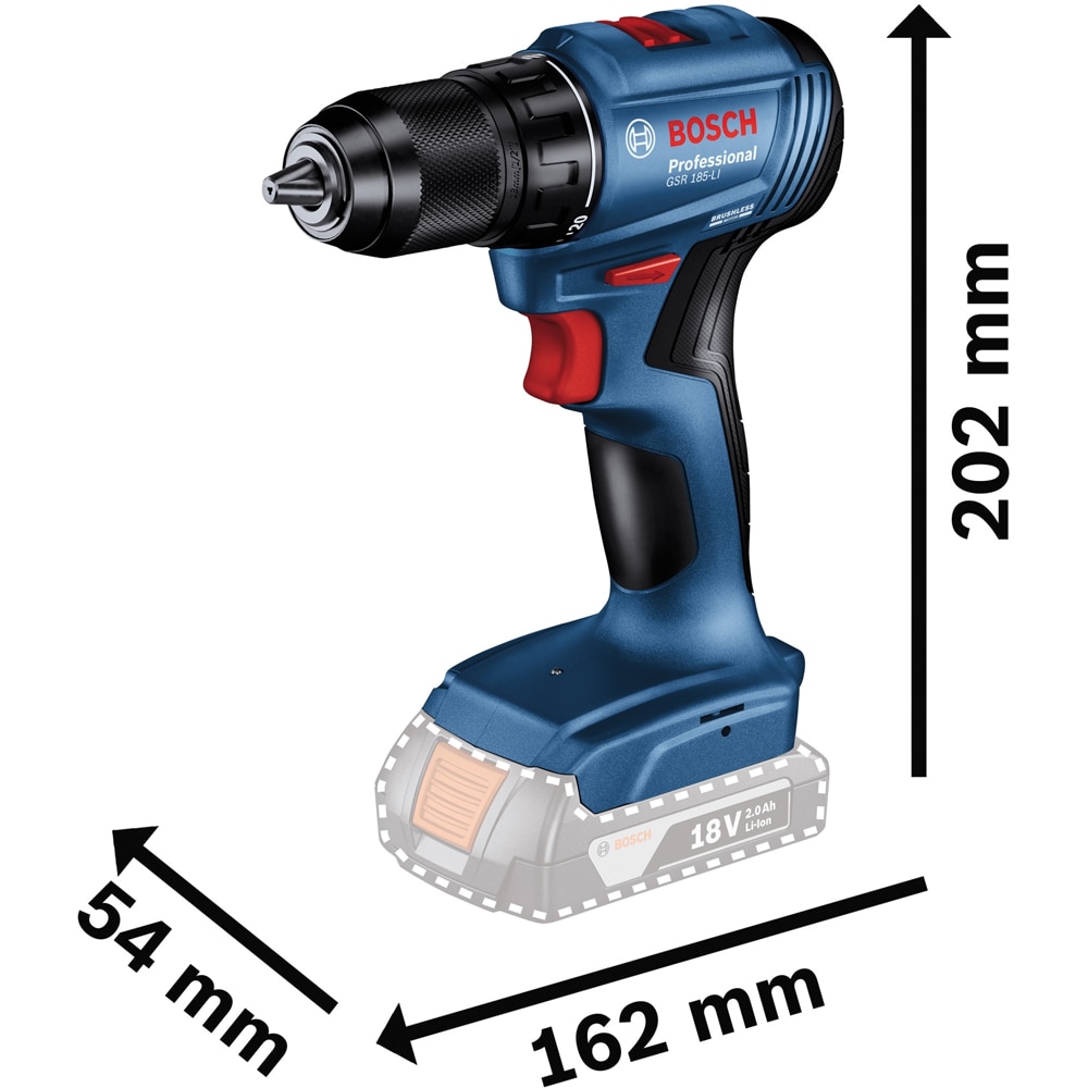 Masina de gaurit si insurubat Bosch Professional GSR 185-LI, 18V, 1900rpm, 54/21Nm, fara acumulator/incarcator