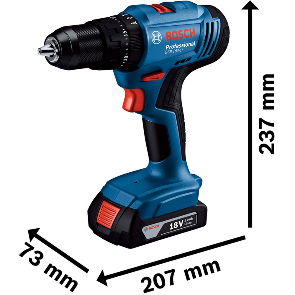 Masina gaurit si insurubat cu percutie Bosch Professional GSB 183-LI, 18V, 2x2Ah, 1650rpm, 60Nm