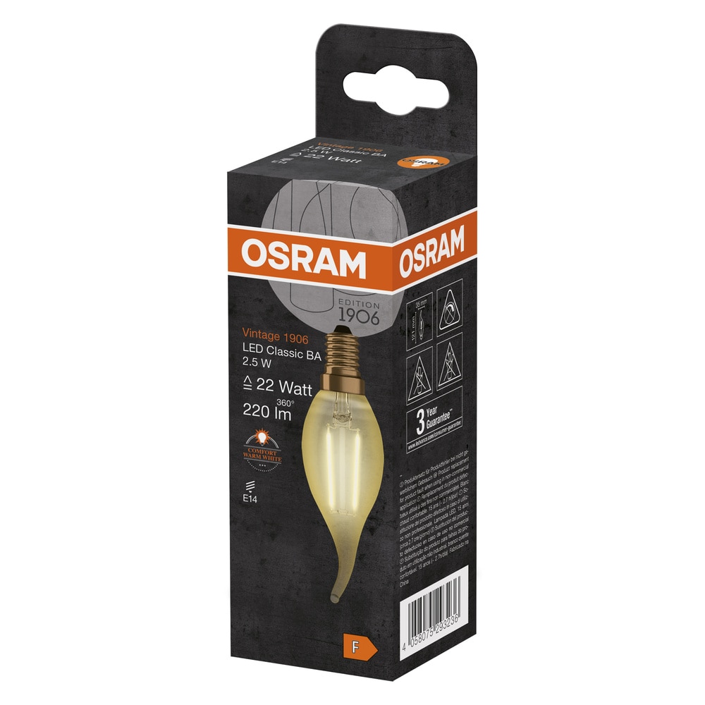 Bec LED decorativ, Osram, E14, 2.5W, 2400K, auriu