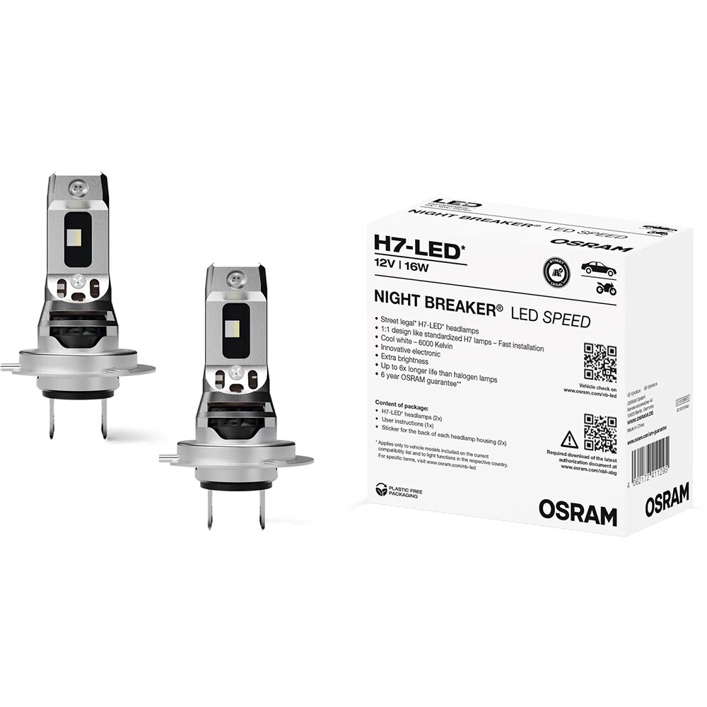 Bec auto LED OSRAM Night Breaker Speed, H7, 6000K, 16W, 12V, 2buc