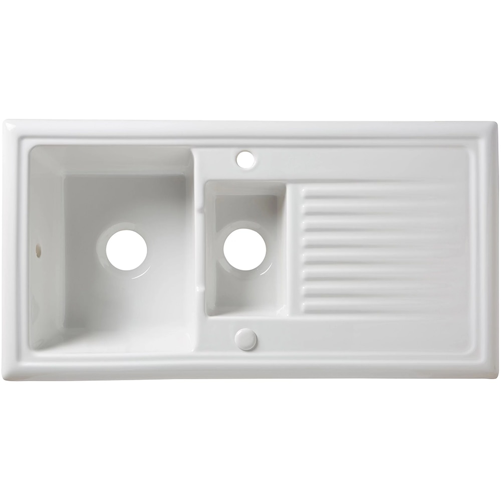 Chiuveta bucatarie Cooke & Lewis Burbank, 1 1/2 cuve, picurator reversibil, ceramica, alb