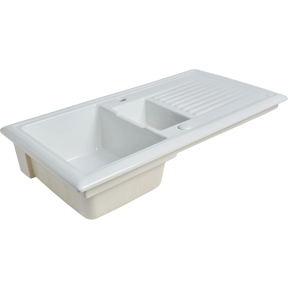 Chiuveta bucatarie Cooke & Lewis Burbank, 1 1/2 cuve, picurator reversibil, ceramica, alb