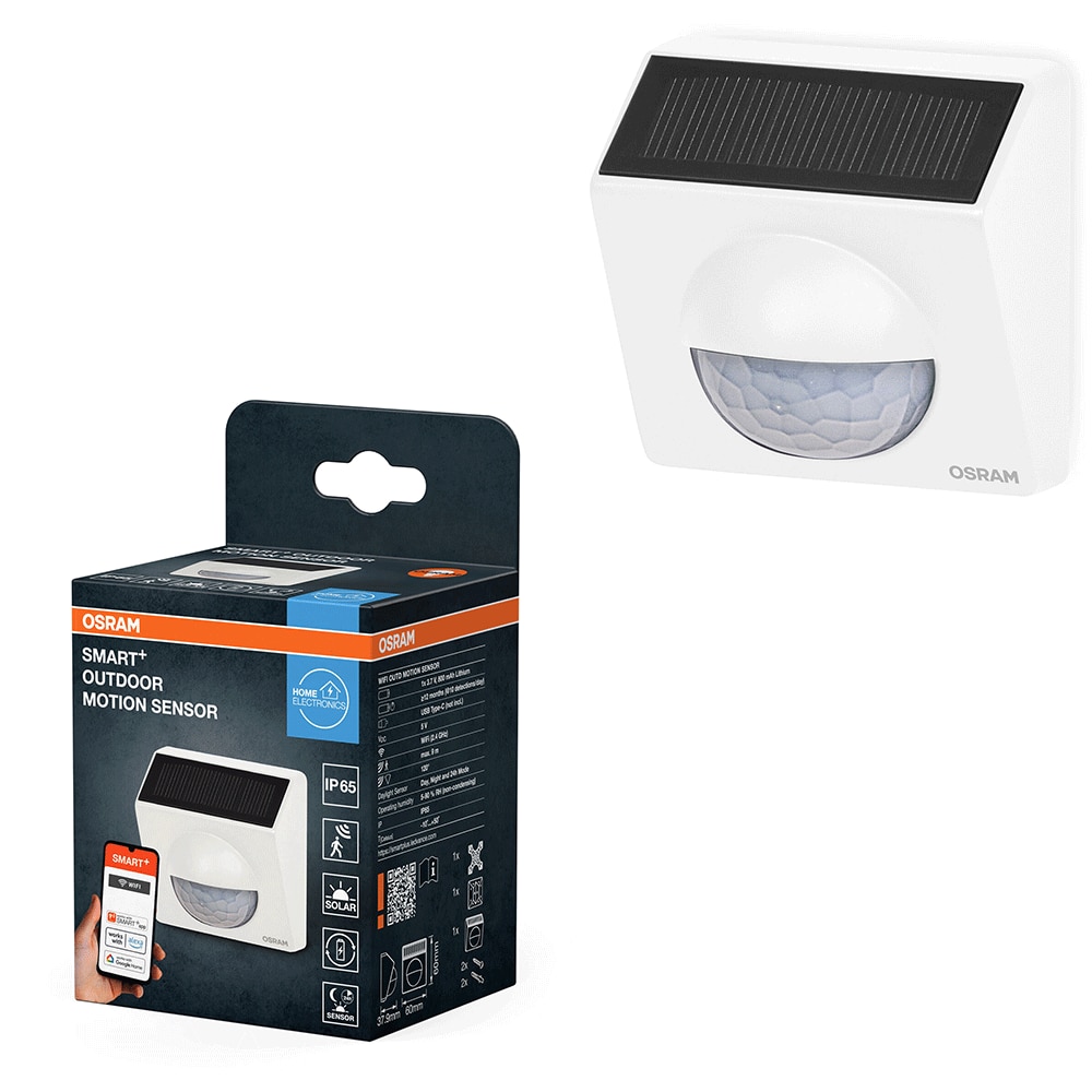 Senzor de miscare OSRAM, IP65, Wi-Fi, incarcare solara, alb