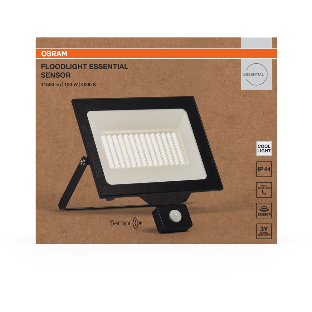 Proiector LED OSRAM, senzor PIR, 100W, 10000lm, 4000K, IP65, Negru