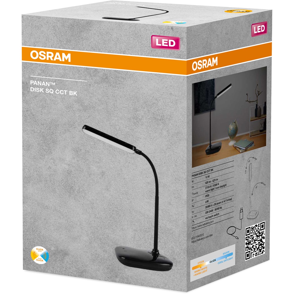 Lampa de birou LED OSRAM CCT, 12W, 670lm, lumina variabila, negru