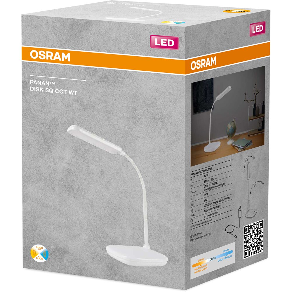 Lampa de birou LED OSRAM CCT, 12W, 670lm, lumina variabila, alb