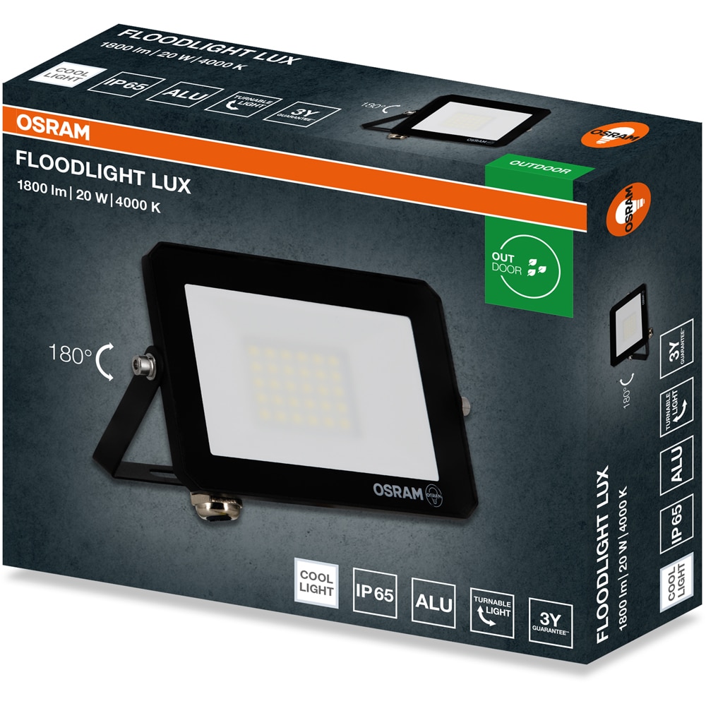 Proiector LED OSRAM Lux, 20W, 1800lm, 4000K, IP65, Negru